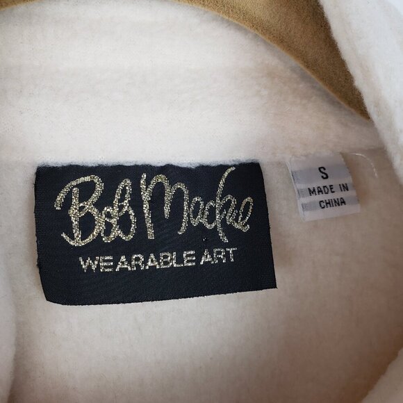 Bob Mackie Embroidered Sleeve Jacket Cream Ivory Fleece Wearable Art Size Small - Picture 4 of 9